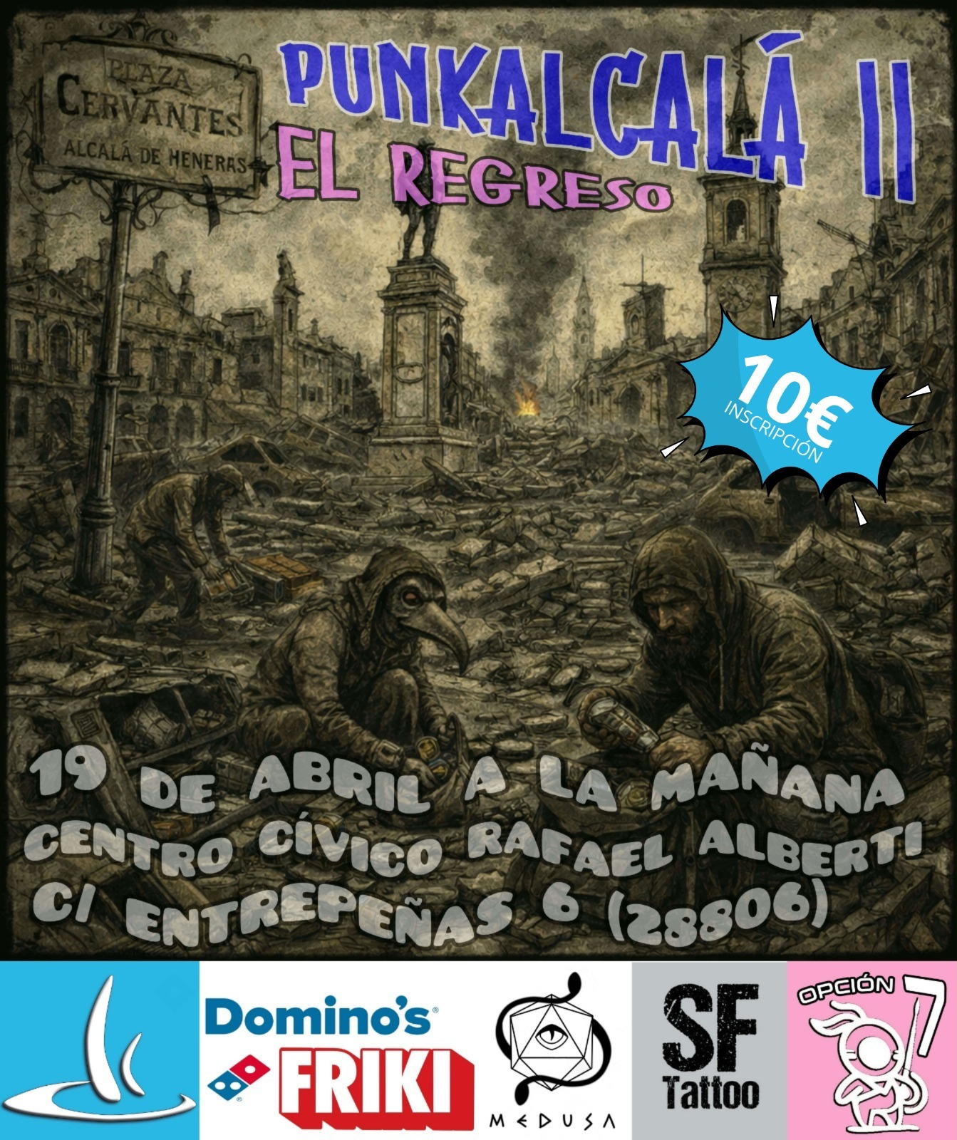 Cartel del torneo Punkapocalyptic Punkalcalá 2 en Alcalá de Henares Madrid organizado por Círculo de Isengard