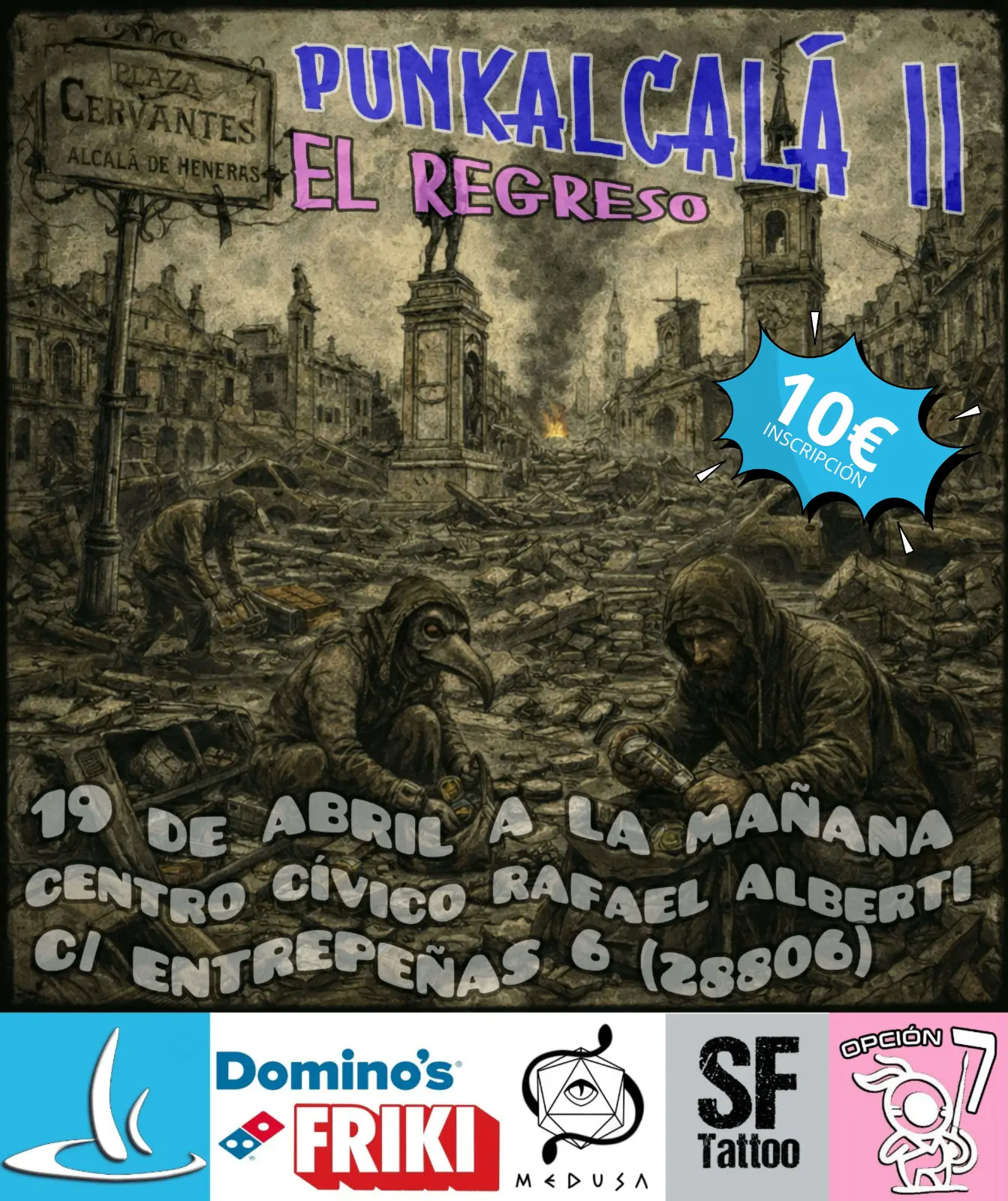 Cartel del torneo Punkapocalyptic Punkalcalá 2 en Alcalá de Henares Madrid organizado por Círculo de Isengard